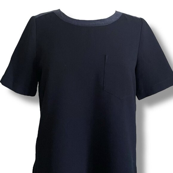 Madewell Womens Button Back Top Sz Small Black Silk Trim Crepe Blouse Minimalist - Picture 2 of 6